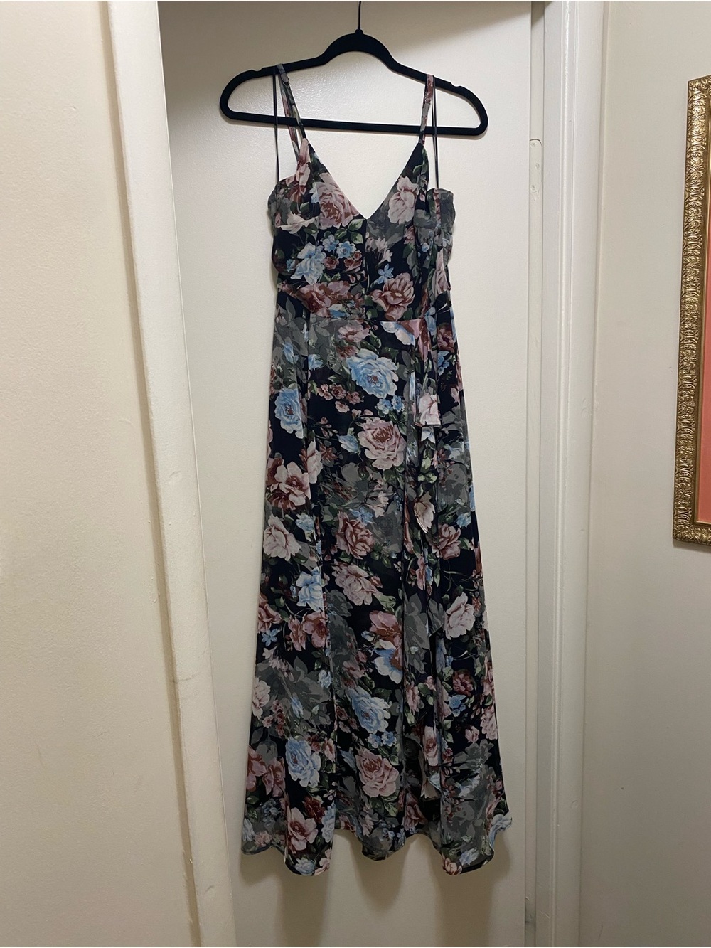 Vici Formal Floral V-Neck Maxi Dress in Black and Pastels